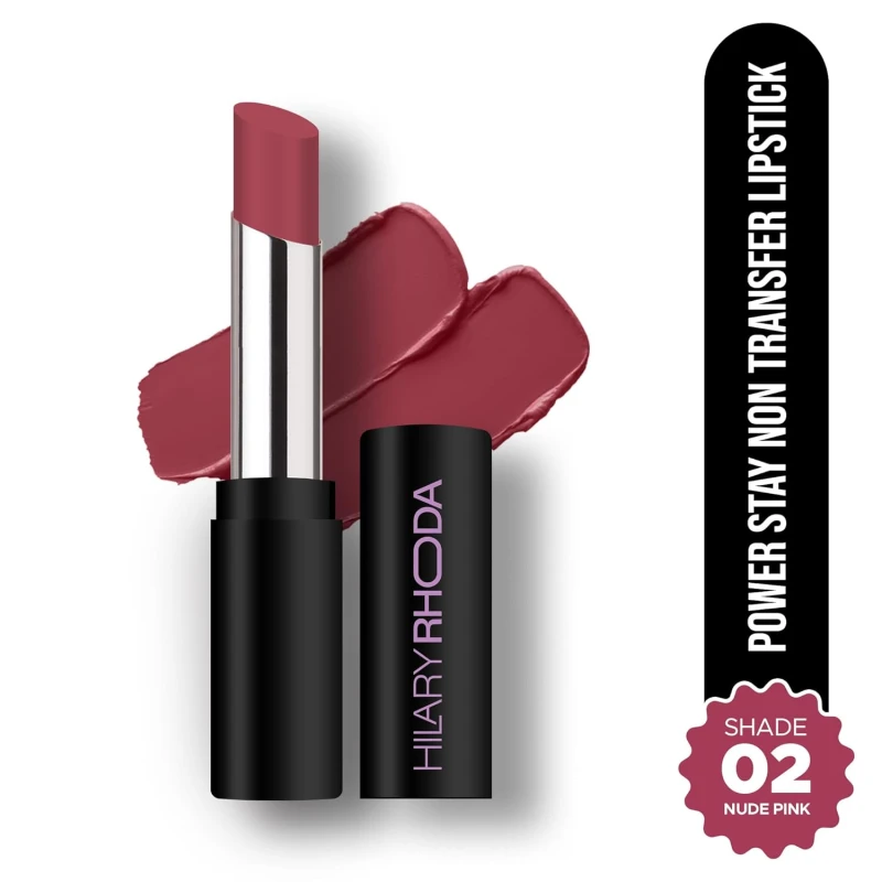 Hilary Rhoda Power Stay NonTransfer Lipstick | Matte Finish | Infused with Vitamin E & Shea Butter | Lightweight & Highly Pigmented | Glides Easily & Smudge-Proof |3.2g (Nude Pink - Shade 02) - Thumbnail 2